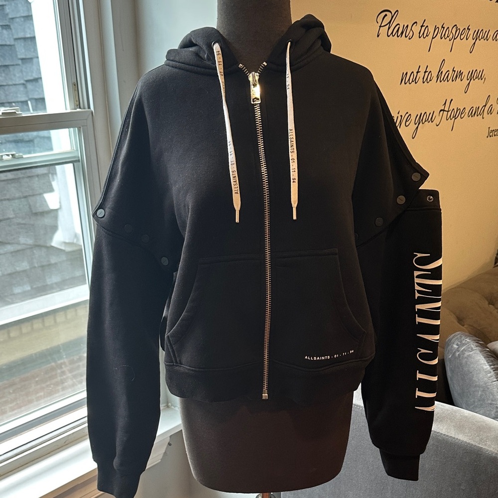 ALL SAINTS Black Hoodie with Removable Sleeves